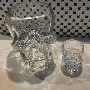 New crystal skull, head glass and shot glass